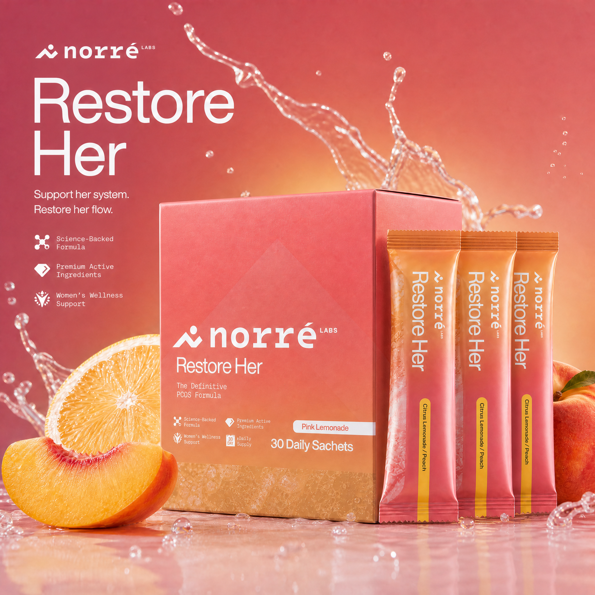 Norré RestoreHer — Daily PCOS Support (Pink Lemonade, 30 Sachets)