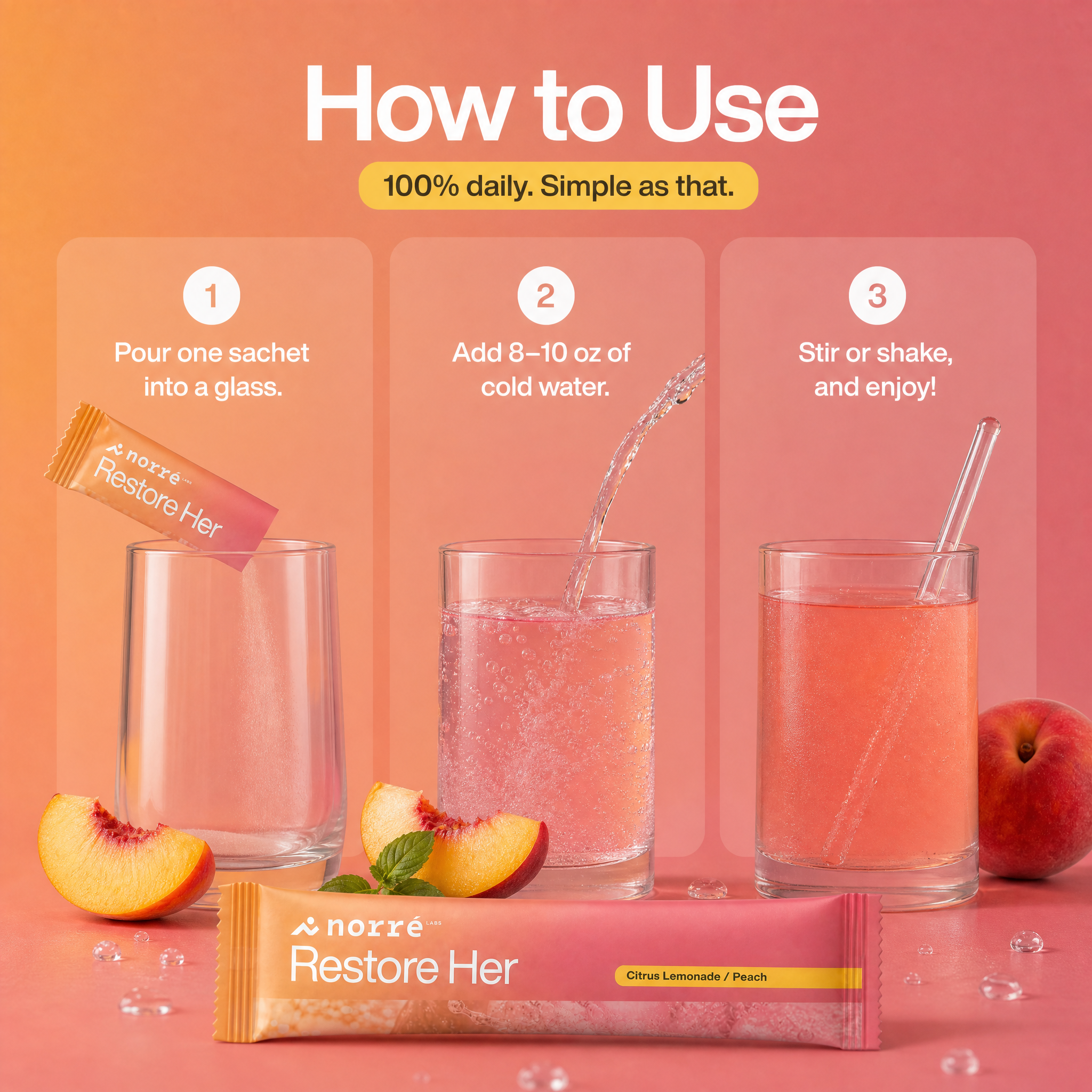 Norré RestoreHer — Daily PCOS Support (Pink Lemonade, 30 Sachets)