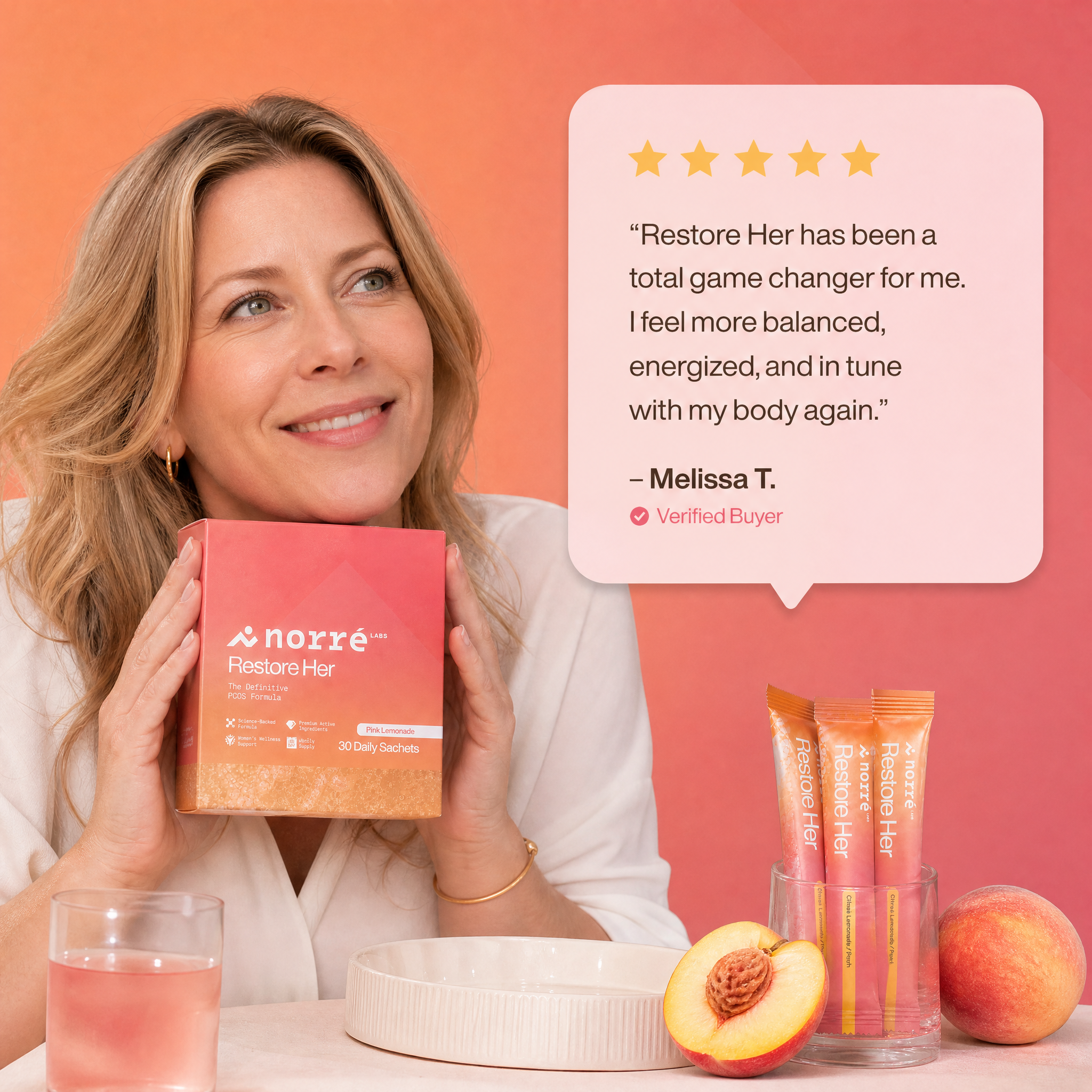 Norré RestoreHer — Daily PCOS Support (Pink Lemonade, 30 Sachets)